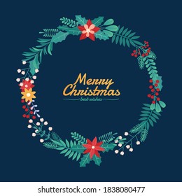 conjunto vectorial de plantas de navidad decorativa o floral. tarjeta de saludos de textura festiva navideña. telón de fondo de temporada, fondo de vacaciones de invierno.