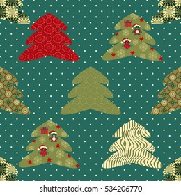 Vector set of decorative Christmas trees. Seamless illustration