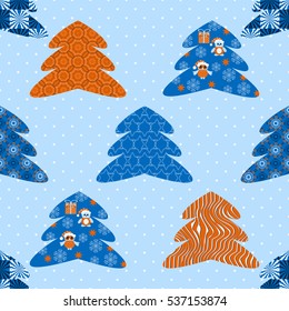 Vector set of decorative Christmas trees. Seamless illustration