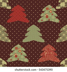 Vector set of decorative Christmas trees. Seamless illustration