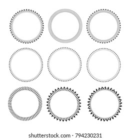 Vector set of decorative circle border frames. Decorative round wreaths.