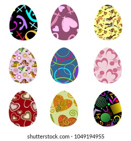 vector set of decorative colored Easter eggs on a white background