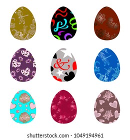 vector set of decorative colored Easter eggs on a white background