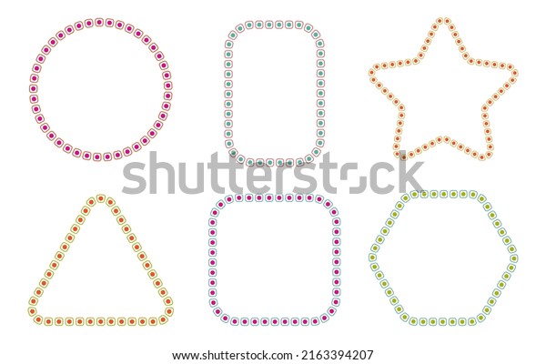 Vector set of decorative colorful childish
frame. Multicolor baby shapes with textued borders. Design elements
for birthday invintation,card,festive templates,logo.Isolated on
white background
