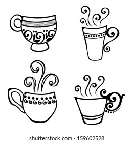 Vector Set of Decorative Cup of Coffee with Steam