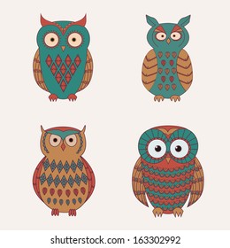 Vector set of decorative cute owls