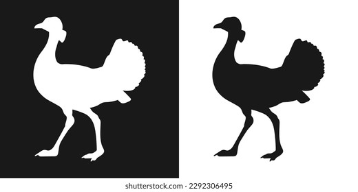 Vector set of decorative, detailed, isolated bustard birds in black on white background