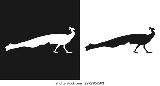 Vector set of decorative, detailed, isolated peacocks in black on a white background