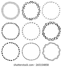 vector set of decorative, doodle, floral wreathes.