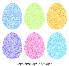 Vector set of decorative eggs, color ornamental pattern, Easter illustration