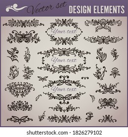 vector set decorative element floral ornament with monograms