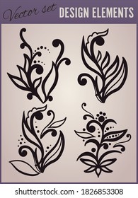 vector set decorative element floral ornament with monograms