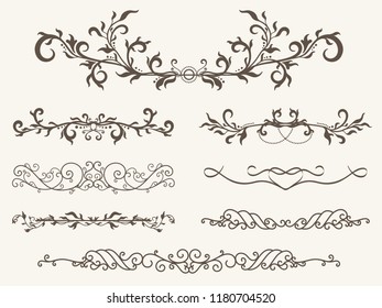 Vector set of decorative elements, border and page rules frame