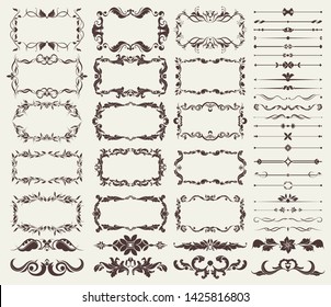 Vector set of decorative elements for borders, frames, dividers, for design