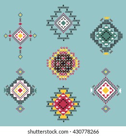 Vector set of decorative ethnic with american indian motifs. Boho style. Tribal design elements.