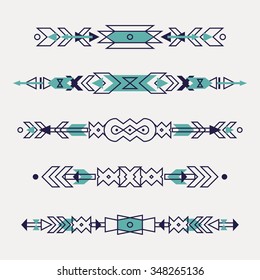 Vector Set Of Decorative Ethnic Borders With American Indian Motifs. Boho Style. Tribal Design Elements.