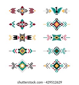 Vector Set Of Decorative Ethnic Borders With American Indian Motifs. Boho Style. Tribal Design Elements. Flat Vector Illustration  Isolated