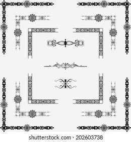  Vector set of  decorative  floral elements, corners, borders, frame. Page decoration.