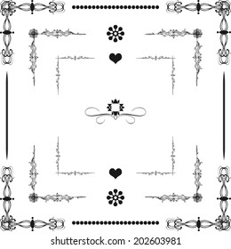  Vector set of  decorative  floral elements, corners, borders, frame. Page decoration.