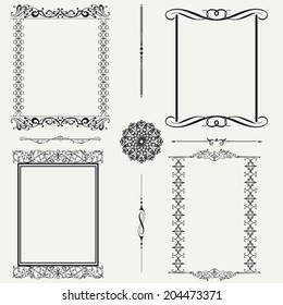 Vector set of decorative floral elements, corners, borders, frame. Page decoration.