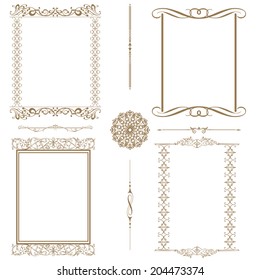 Vector set of decorative floral elements, corners, borders, frame. Page decoration.