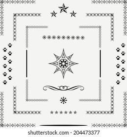 Vector set of decorative floral elements, corners, borders, frame. Page decoration.