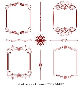 Vector set of decorative floral elements, corners, borders, frame. Page decoration.