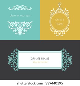 Vector set decorative frame. Elegant element for design template, place for text.Floral border. Lace decor for birthday and greeting card, wedding invitation.