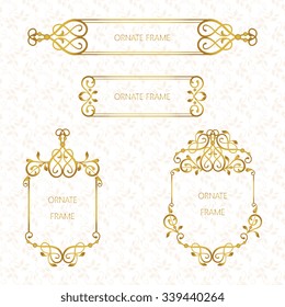 Vector set decorative frame. Elegant gold element for design template, place for text.Floral border. Lace decor for birthday and greeting card, wedding invitation.