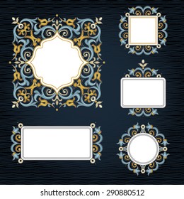 Vector set of decorative frames in Victorian style. Elegant element for design template, place for text. Floral border.Lace decor for birthday and greeting card, wedding invitation, thank you message.