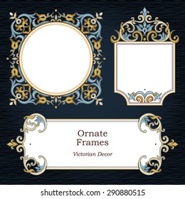 Vector set of decorative frames in Victorian style. Elegant element for design template, place for text. Floral border.Lace decor for birthday and greeting card, wedding invitation, thank you message.