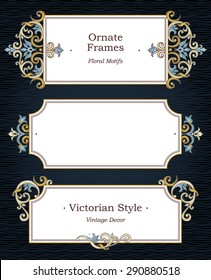 Vector set of decorative frames in Victorian style. Elegant element for design template, place for text. Floral border.Lace decor for birthday and greeting card, wedding invitation, thank you message.