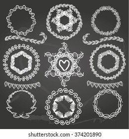 Vector set of decorative frames/logos. Chalkboard background
