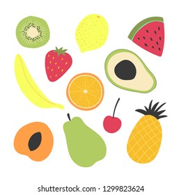 Vector set of decorative fruits isolated on the white.