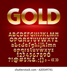 Vector set of decorative gold letters, symbols and numbers. Contains graphic style
