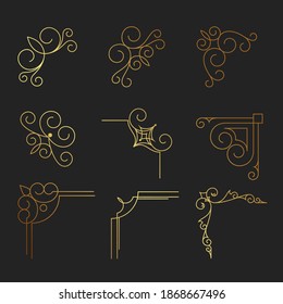 Vector set of decorative hand drawn elements, border, frame with floral elements for design of invitation, greeting, wedding, gift card, certificate, diploma, voucher. Page decoration in vintage style