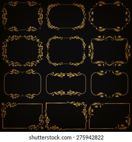 Vector set of decorative hand drawn elements, border, frame with floral elements for design of invitation, greeting, wedding, gift card, certificate, diploma, voucher. Page decoration in vintage style