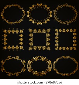 Vector set of decorative hand drawn elements, border, frame with floral elements for design of invitation, greeting, wedding, gift card, certificate, diploma, voucher. Page decoration in vintage style