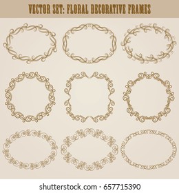 Vector set of decorative hand drawn elements, border, frame with floral elements for design of invitation, greeting, wedding, gift card, certificate, diploma, voucher. Page decoration in vintage style