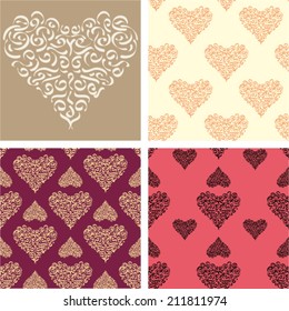 vector set of decorative heart and seamless patterns