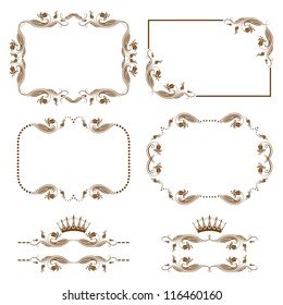 Vector set of decorative horizontal elements, border and frame. Page decoration.