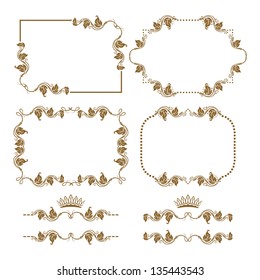 Vector set of decorative horizontal elements, border and frame.  Page decoration.