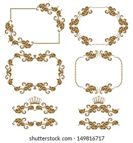 Vector set of decorative horizontal elements, border and frame.  Page decoration.