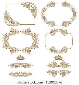 Vector set of decorative horizontal elements, border and frame.  Page decoration.