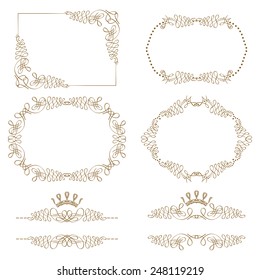 Vector set of decorative horizontal elements, border and frame.  Page decoration.