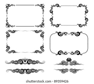 Vector set of decorative horizontal elements, border and frame. Page decoration.