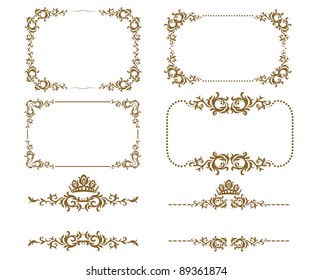 Vector set of decorative horizontal elements, border and frame. Page decoration.