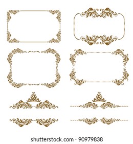 Vector set of decorative horizontal elements, border and frame. Page decoration.