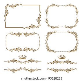 Vector set of decorative horizontal elements, border and frame. Basic elements are grouped.