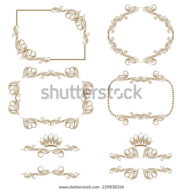 Vector set of decorative horizontal elements,\
border and frame.  Page\
decoration.